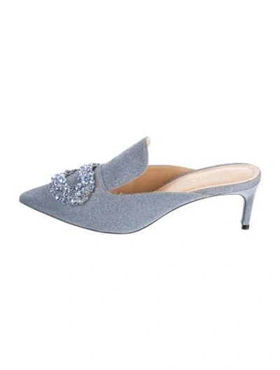 Pre-owned Giannico Glitter Crystal Embellishments Mules In Blue