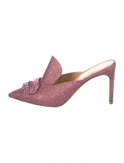 Pre-owned Giannico Glitter Crystal Embellishments Mules In Pink