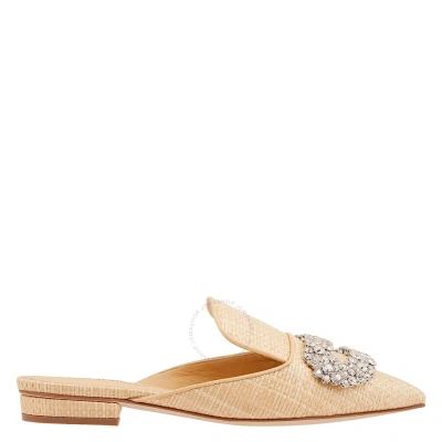 Giannico Ladies Crystal-embellished Woven Slippers In Beige