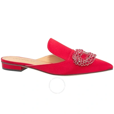 Giannico Ladies Crystal-embellished Woven Slippers In Red