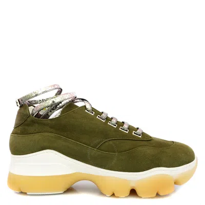 Giannico Ladies Olive Kylie Python Lace Sneakers In Green