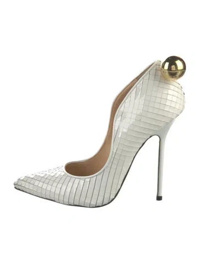 Pre-owned Giannico Patent Leather Studded Accents Pumps In White