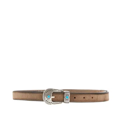 Giannifranco Belts Suede Leather Belt With Embellished Buckle In Grey