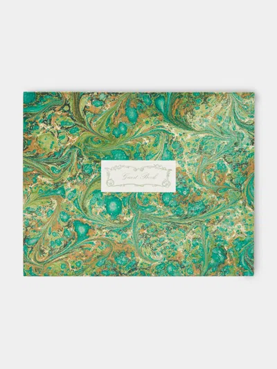 Giannini Firenze Hand-marbled Guest Book  Abask Luxury Gift In Green