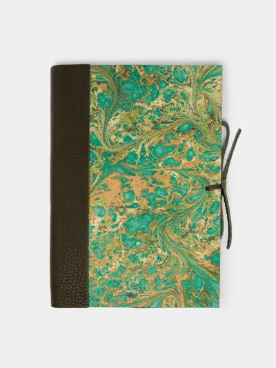 Giannini Firenze Hand-marbled Leather Bound Notebook  Abask Luxury Gift In Green
