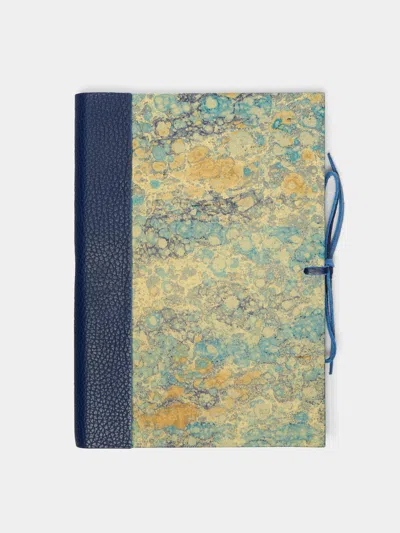 Giannini Firenze Hand-marbled Leather Bound Notebook  Abask Luxury Gift In Blue