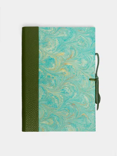 Giannini Firenze Hand-marbled Leather Bound Notebook  Abask Luxury Gift In Green
