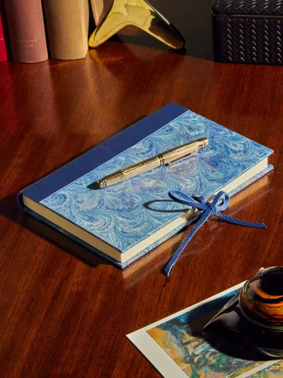 Giannini Firenze Hand-marbled Leather Bound Notebook  Abask Luxury Gift In Blue