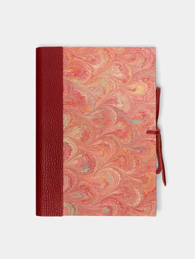 Giannini Firenze Hand-marbled Leather Bound Notebook  Abask Luxury Gift In Orange