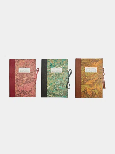 Giannini Firenze Hand-marbled Leather-bound Notebooks (set Of 3) In Multi