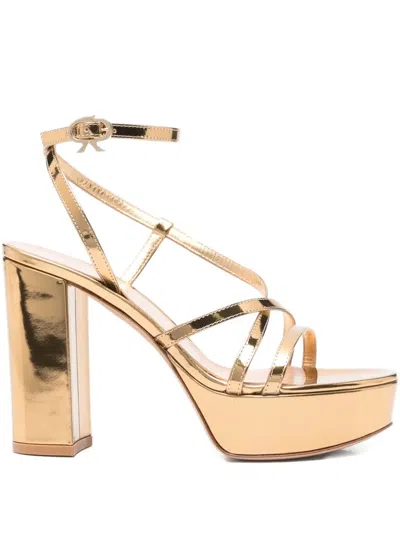 Gianvito Rossi 100mm Metallic Leather Sandals In Gold
