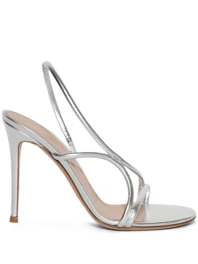 Gianvito Rossi 100mm Slingback Leather Sandals In Silver