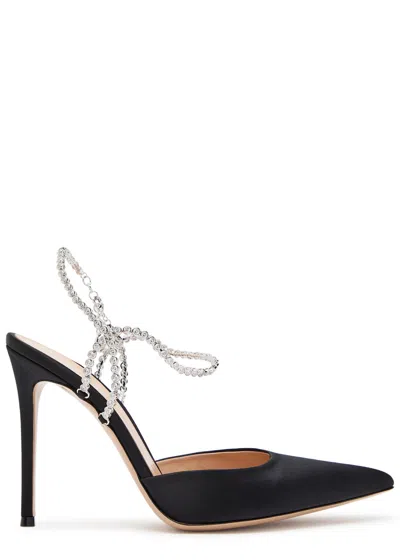 Gianvito Rossi 105 Embellished-strap Satin Pumps In Black