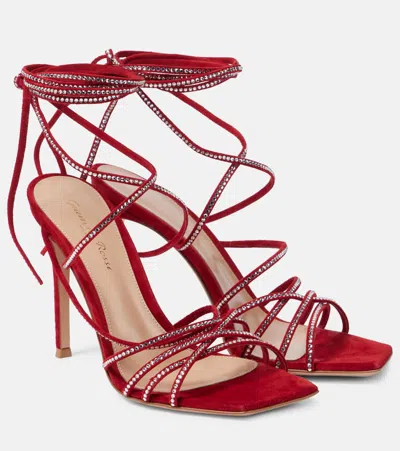 Gianvito Rossi 105 Crystal-embellished Suede Sandals In Red
