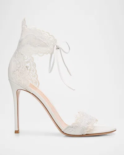 Gianvito Rossi 105mm Evie Embroidered Leather Ankle-tie Sandals In White