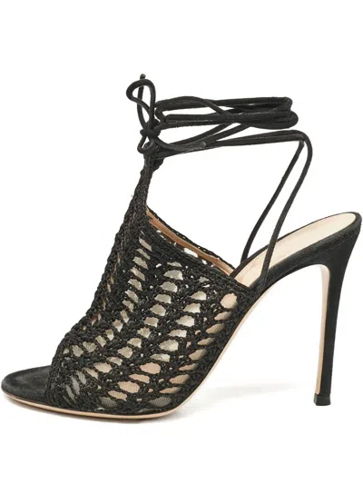 Pre-owned Gianvito Rossi 105mm Lace-up Crochet Heeled Sandals In Black