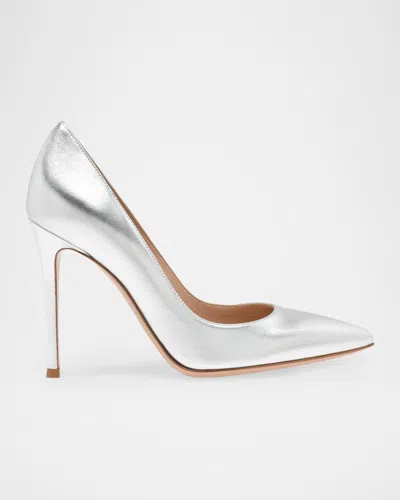 Gianvito Rossi 105mm Metallic Leather Pumps In Silver