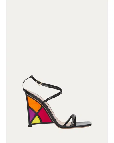Gianvito Rossi 105mm Patent Leather Stained-glass Wedge Sandals In Multi