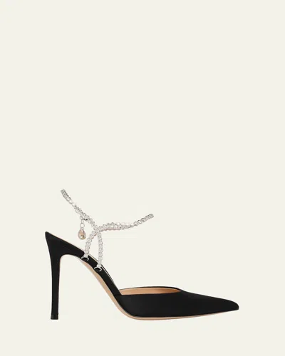 Gianvito Rossi 105mm Satin Crystal Ankle-strap Pumps In Black