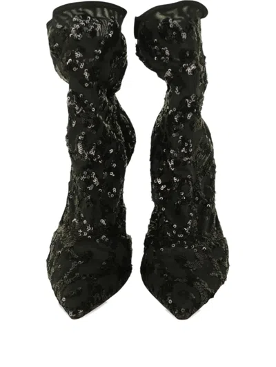 Pre-owned Gianvito Rossi 105mm Sequin-embellished Boots In Black