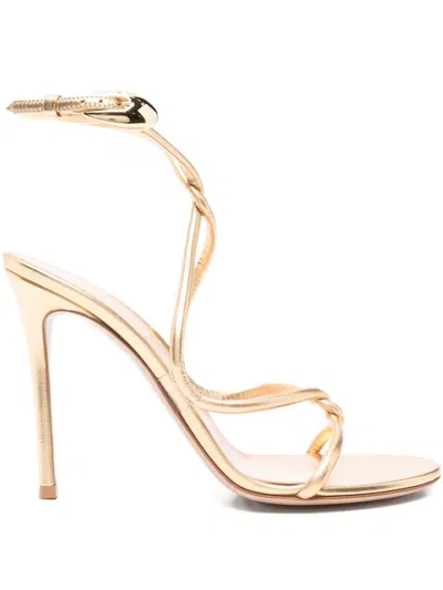 Gianvito Rossi 105mm Strappy Leather Sandals In Gold