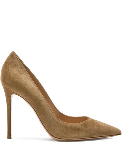 Gianvito Rossi 105mm Suede Pointed Pump In Brown