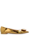 Gianvito Rossi Metallic Leather Jewel Ballerina Flats In Gold