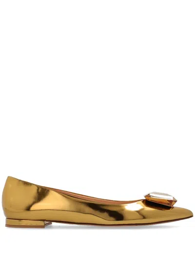 Gianvito Rossi Metallic Leather Jewel Ballerina Flats In Gold