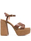 Gianvito Rossi Crossed Raffia Platform Sandals With Ankle Strap In Brown