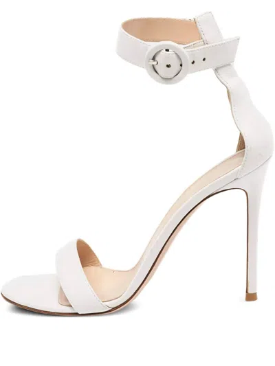 Pre-owned Gianvito Rossi 110mm Buckle Leather Sandals In White