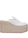 Gianvito Rossi Round Toe Platform Mules With Espadrille Sole In Weiss