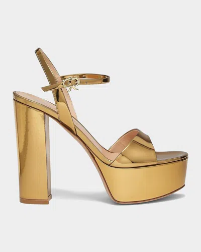 Gianvito Rossi 120mm Metallic Leather Platform Sandals In Animal Print