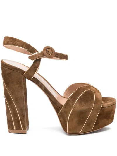 Gianvito Rossi 125mm Platform-heel Suede Sandals In Brown