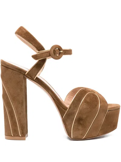 Gianvito Rossi 125mm Platform-suede Heeled Sandals In Brown