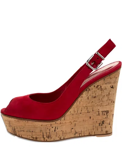 Pre-owned Gianvito Rossi 125mm Slingback Wedge Sandals In Red