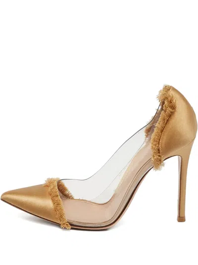 Pre-owned Gianvito Rossi 2024 110mm Satin Fringe Pumps In Yellow