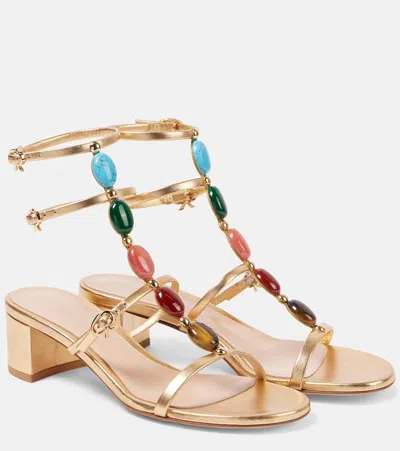 Gianvito Rossi 45 Embellished Metallic Leather Sandals In Gold