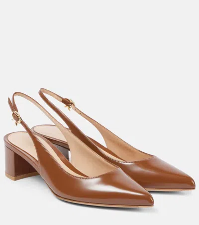 Gianvito Rossi 45 Leather Slingback Pumps In Brown