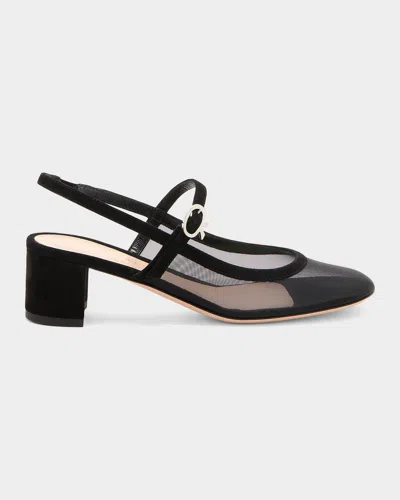 Gianvito Rossi 45mm Suede &amp; Mesh Pumps In Black