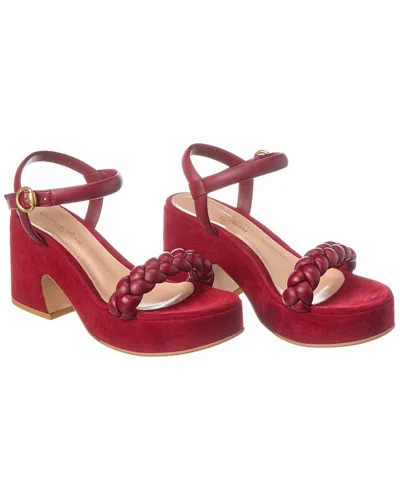 Pre-owned Gianvito Rossi 55 Leather & Suede Platform Sandal (authentic Pre-loved) In Red