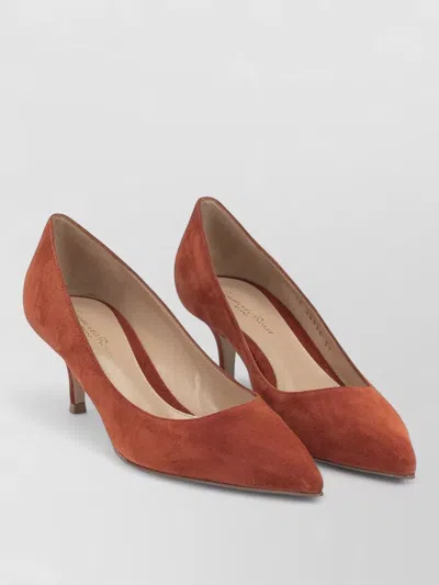 Gianvito Rossi 55mm Pointed Toe Suede Kitten Heel Pumps In Orange