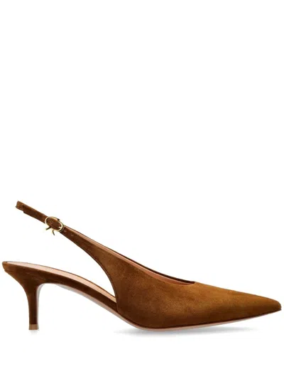 Gianvito Rossi Suede Stiletto Heel Pumps With Ribbon Buckle In Brown