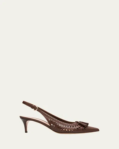 Gianvito Rossi 55mm Vitello Cutout Leather Slingback Pumps In Brown