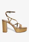 Gianvito Rossi 70 Metallic Leather Platform Sandals In Gold