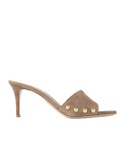 Gianvito Rossi 70 Studded Suede Mules In Brown