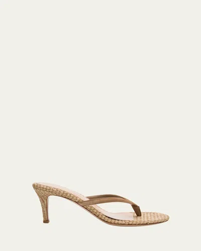 GIANVITO ROSSI 70MM CALYPSO SUEDE AND RAFFIA HEELED THONG SANDALS