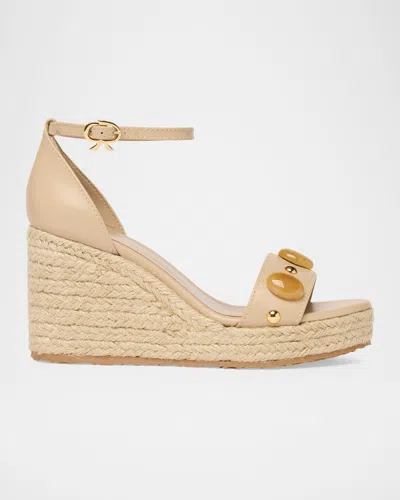 Gianvito Rossi 70mm Embellished Leather Espadrille Wedge Sandals In Brown