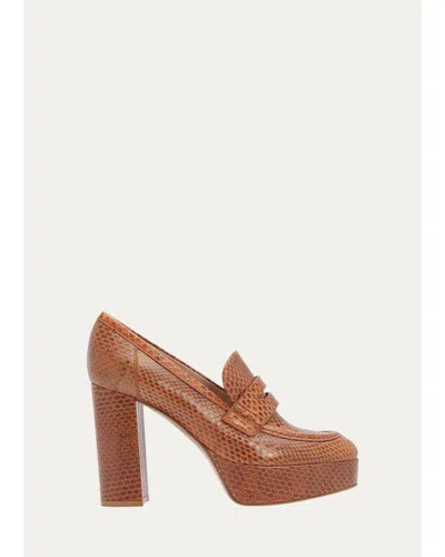 Gianvito Rossi 70mm Hadden Snake-embossed Leather Loafer Pumps In Brown