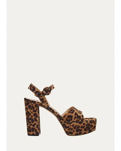 Gianvito Rossi 70mm Leopard Velvet Platform Sandals In Animal Print