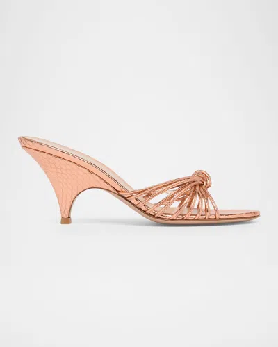 Gianvito Rossi 70mm Metallic Leather Kitten-heel Sandals In Pink